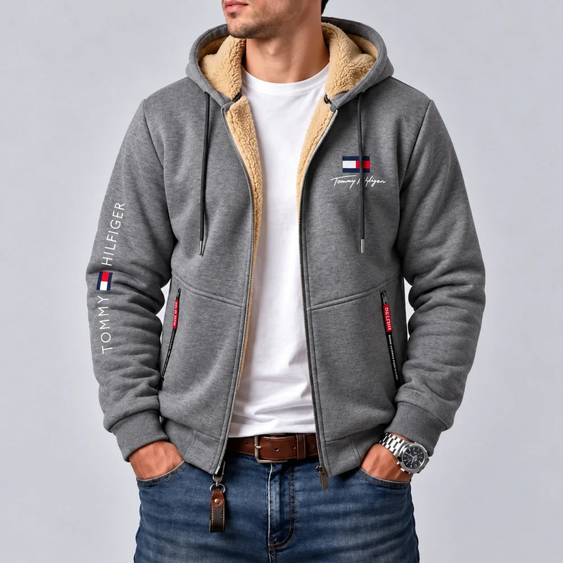 Men's Contrast-Lined Hooded Full-Zip Jacket