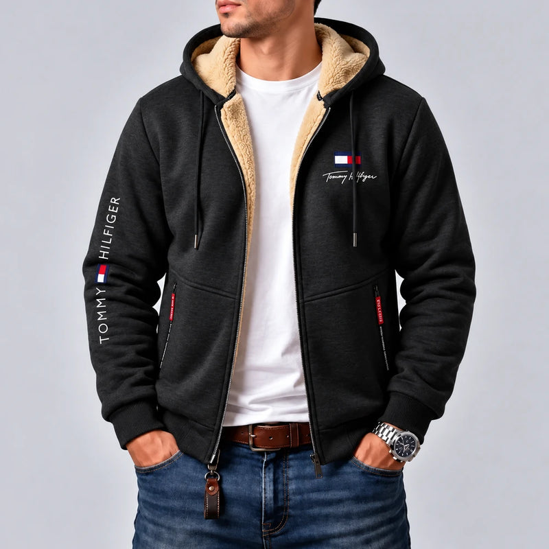 Men's Contrast-Lined Hooded Full-Zip Jacket