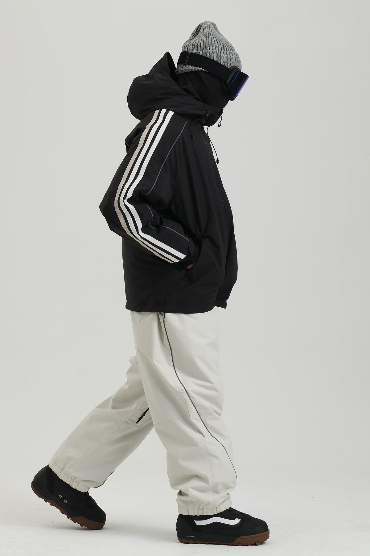 Men's Black Color Baggy Reflective Snow Pants