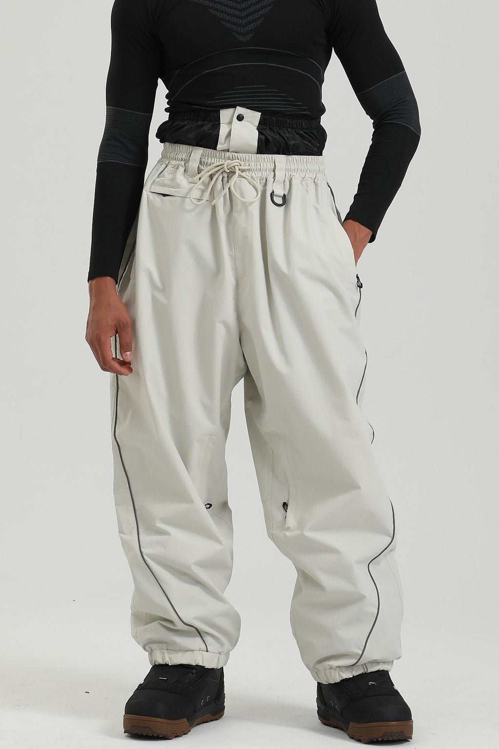 Men's Black Color Baggy Reflective Snow Pants