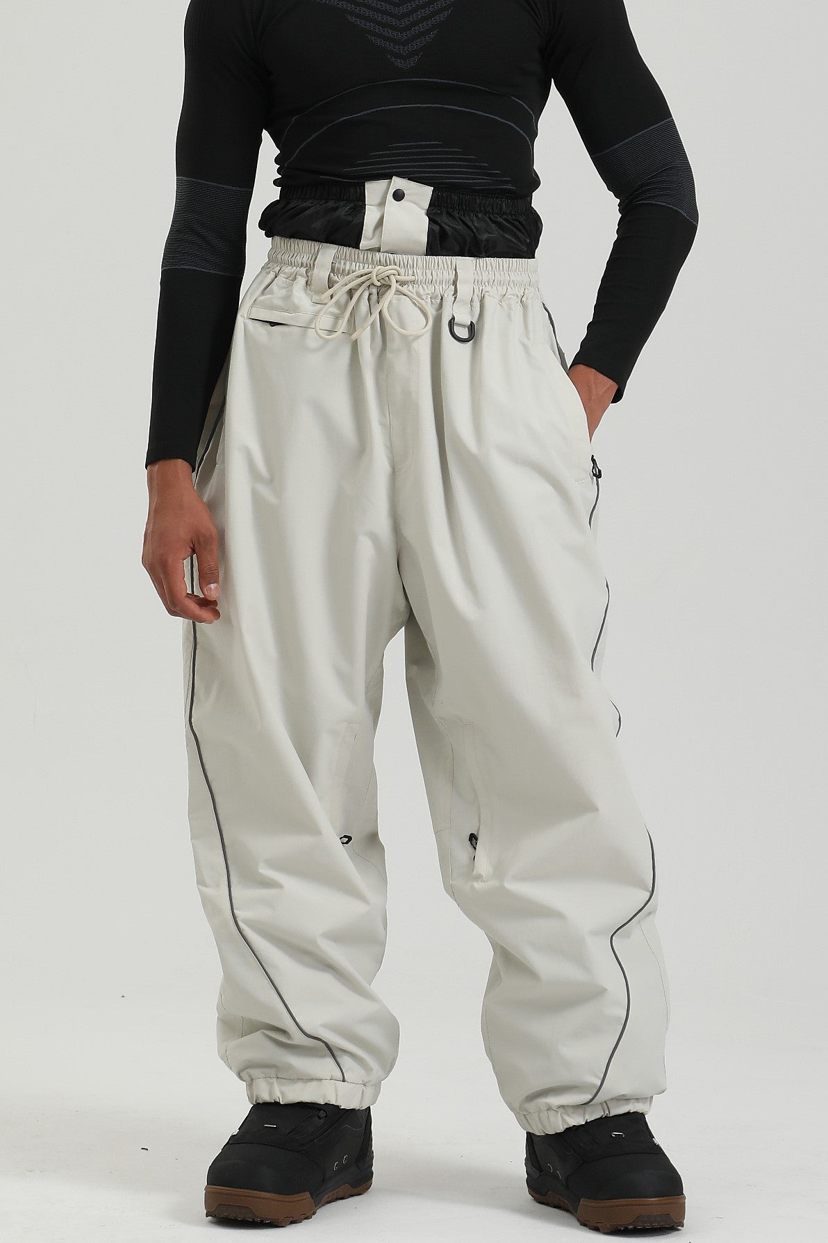 Men's Black Color Baggy Reflective Snow Pants