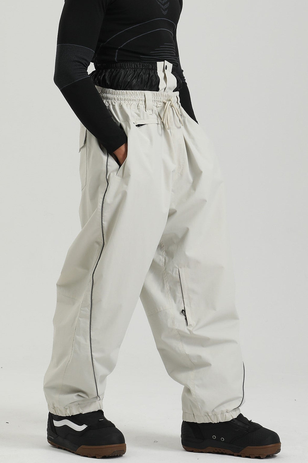 Men's Black Color Baggy Reflective Snow Pants