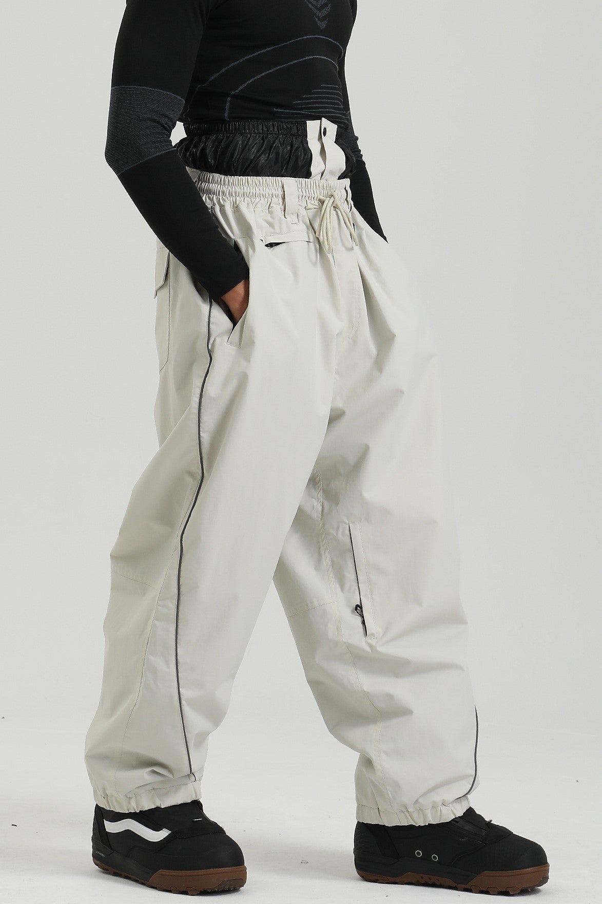Men's Black Color Baggy Reflective Snow Pants