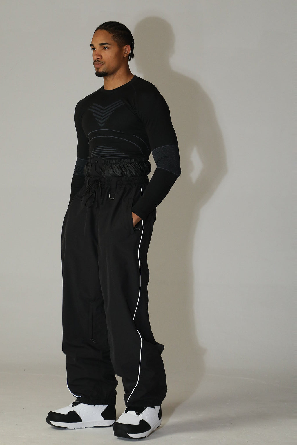 Men's Black Color Baggy Reflective Snow Pants