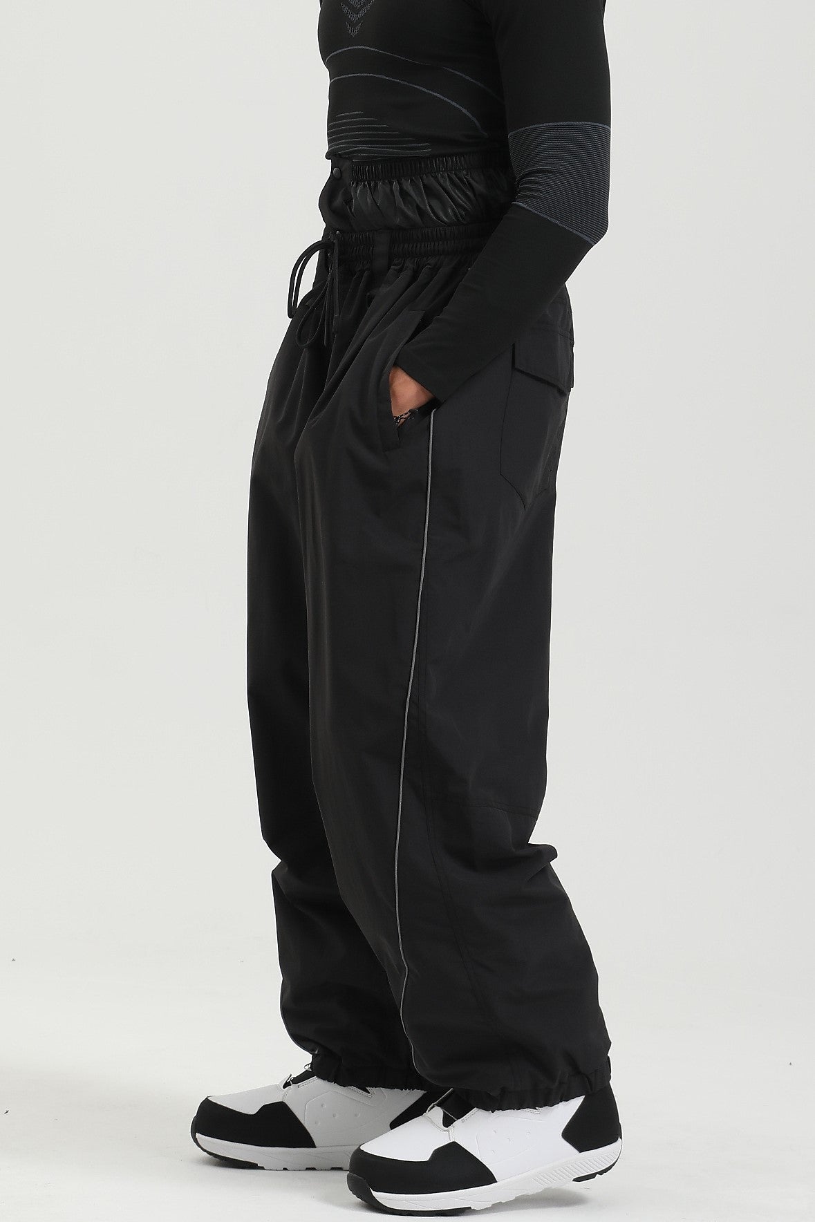 Men's Black Color Baggy Reflective Snow Pants