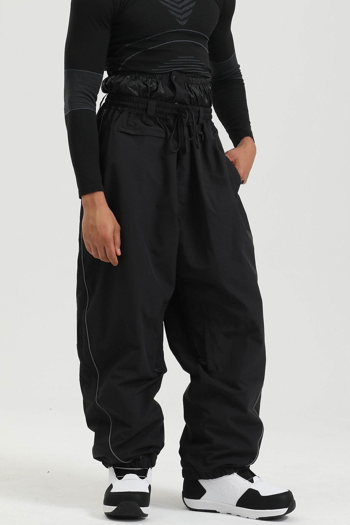 Men's Black Color Baggy Reflective Snow Pants