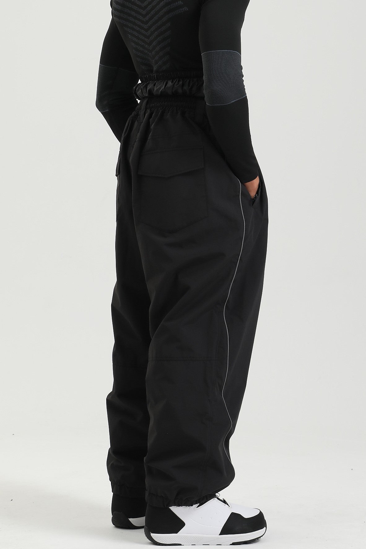 Men's Black Color Baggy Reflective Snow Pants