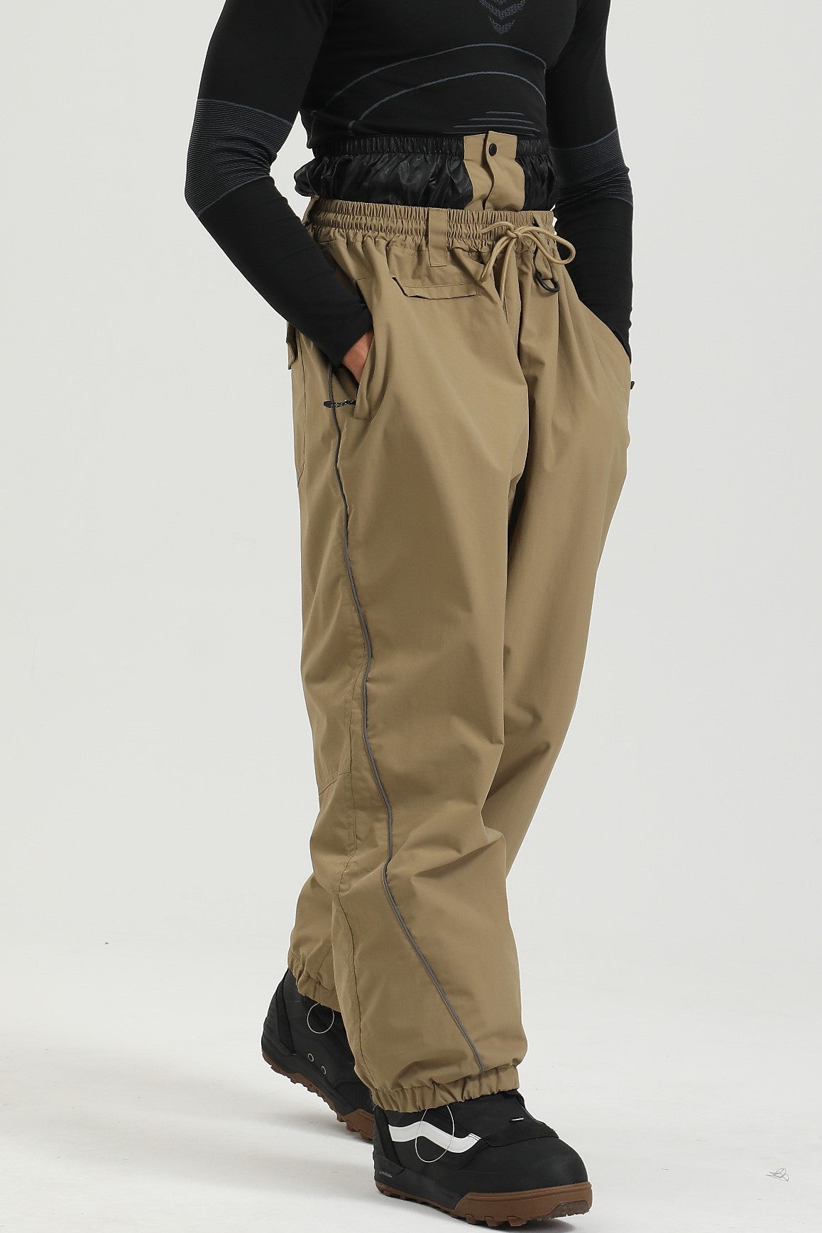 Men's Black Color Baggy Reflective Snow Pants