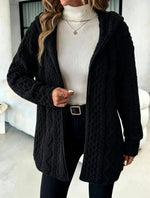 Women's Fuzzy Sherpa Hooded Cardigan, Soft Plush Fleece Open Front Coat